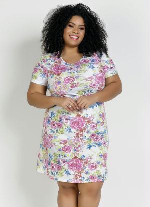Vestido Manga Curta (Floral) Plus Size