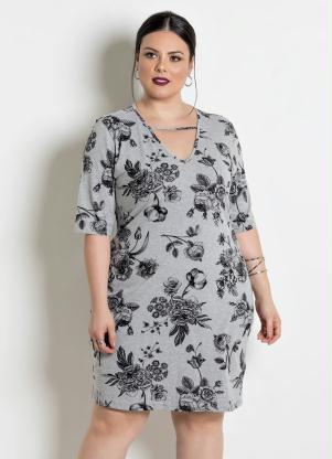 Vestido Mangas 3/4 Plus Size (Mescla/Floral) Vestido Mangas 3/4 Plus Size (Mescla/Floral)