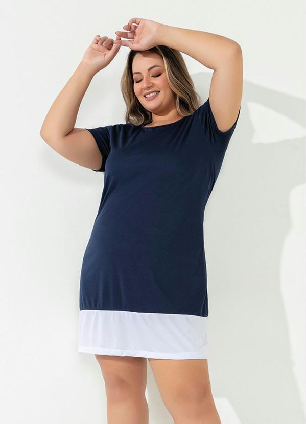 Vestido (Marinho) com Recorte na Barra Plus Size