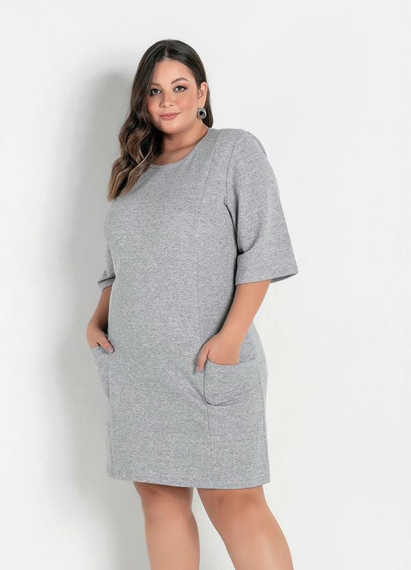 Vestido (Mescla) com Bolsos Plus Size
