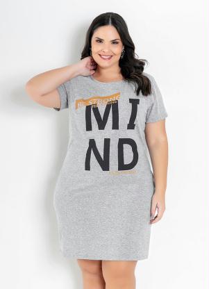 Vestido (Mescla) com Estampa na Frente Plus Size