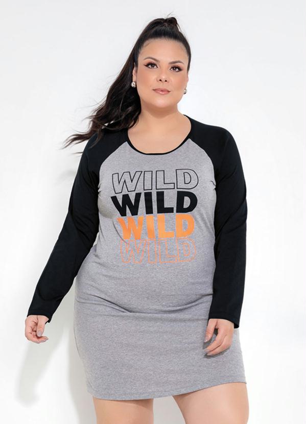 Vestido (Mescla e Preto) com Estampa Plus Size Vestido (Mescla e Preto) com Estampa Plus Size