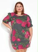 Vestido Po� Preto com Mangas Curtas Plus Size