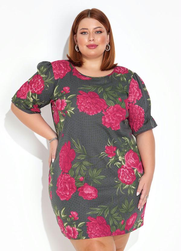 Vestido (Po� Preto) com Mangas Curtas Plus Size