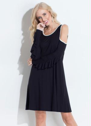 Vestido (Preto) com Babados nas Mangas Vestido (Preto) com Babados nas Mangas