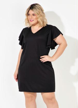 Vestido (Preto) com Babados Plus Size Vestido (Preto) com Babados Plus Size