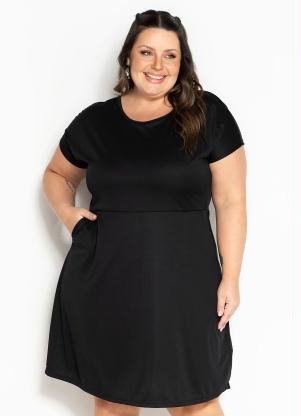 Vestido (Preto) com Bolsos Plus Size