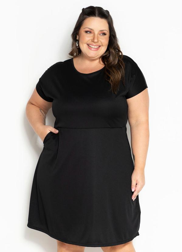 Vestido (Preto) com Bolsos Plus Size
