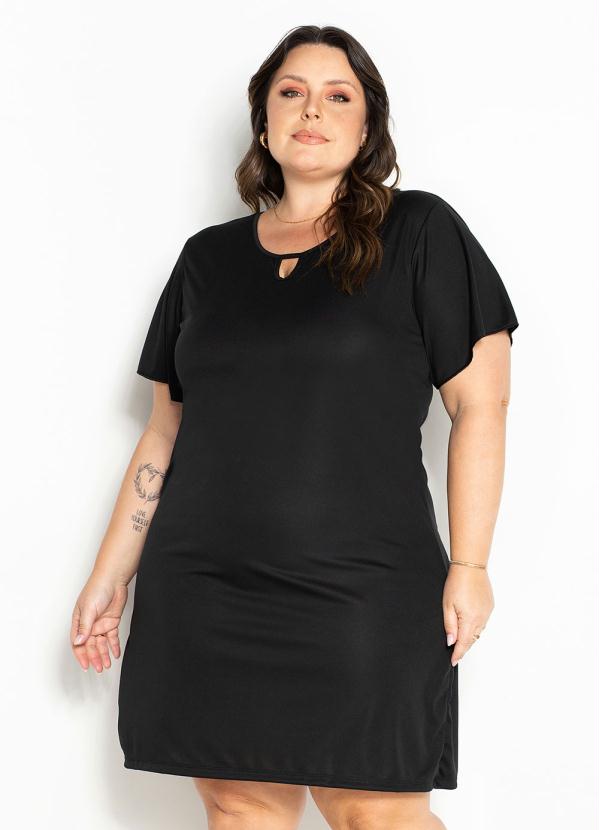 Vestido (Preto) com Mangas Amplas Plus Size