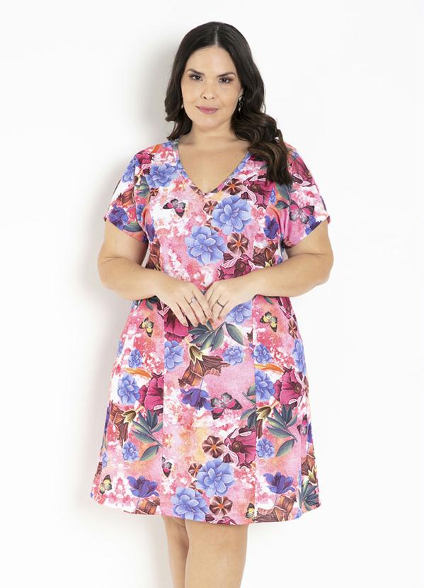 Vestido Soltinho com Recorte (Floral) Plus Size