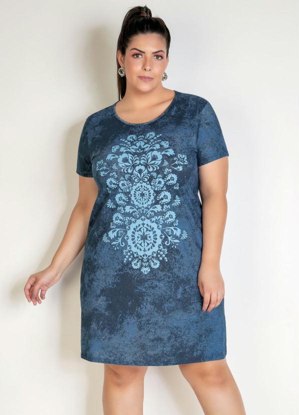 Vestido (Tie Dye Azul) Estampa Frontal Plus Size