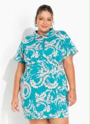 Vestido Tie Dye com Bot�es e Pregas Plus Size