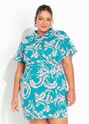 Vestido (Tie Dye) com Bot�es e Pregas Plus Size