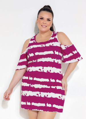 Vestido (Tie Dye Pink) Ombros Vazados Plus Size