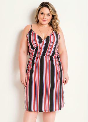 Vestido Transpassado de Alças (Listrado) Plus Size Vestido Transpassado de Alças (Listrado) Plus Size