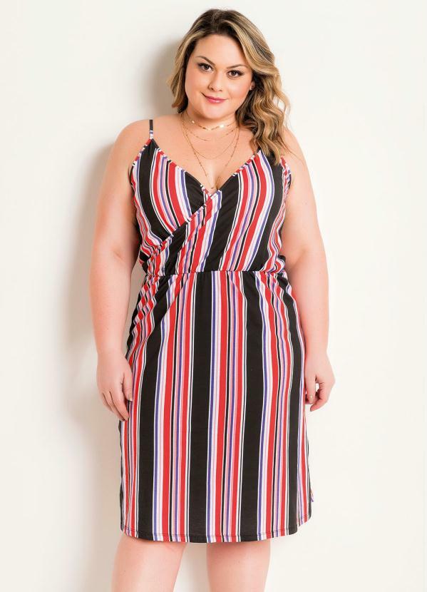 Vestido Transpassado de Alças (Listrado) Plus Size Vestido Transpassado de Alças (Listrado) Plus Size