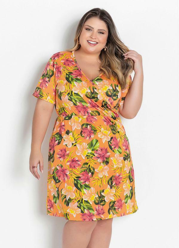 Vestido Transpassado (Floral Laranja) Plus Size Vestido Transpassado (Floral Laranja) Plus Size