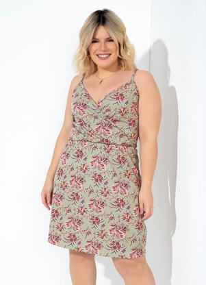 Vestido Transpassado (Floral Verde) Plus Size
