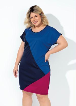 Vestido (Tricolor) com Recortes Plus Size Vestido (Tricolor) com Recortes Plus Size