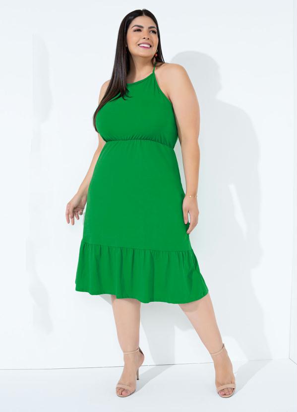 Vestido (Verde) com Amarração e Babado Plus Size Vestido (Verde) com Amarração e Babado Plus Size