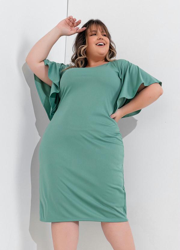 Vestido (Verde Menta) Tubinho com Mangas Plus Size Vestido (Verde Menta) Tubinho com Mangas Plus Size