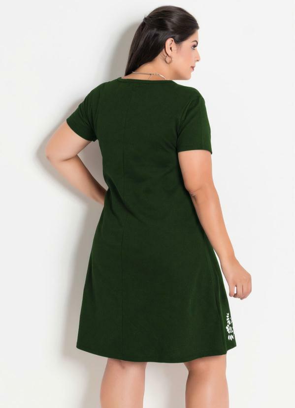 Vestido Verde Militar Plus Size com Barra Floral - Marguerite