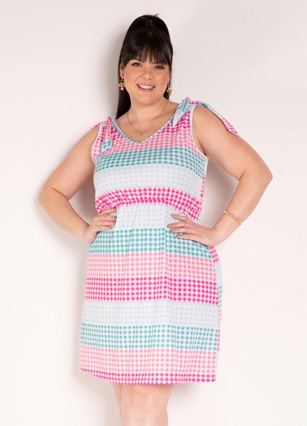 Vestido (Xadrez) Amarra��o nos Ombros Plus Size