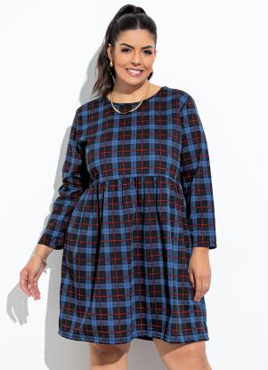 Vestido (Xadrez) com Mangas 3/4