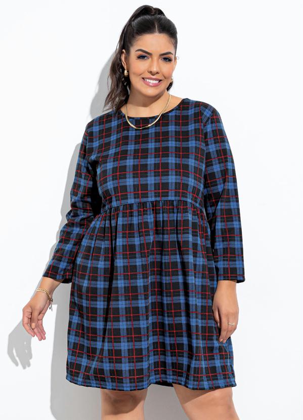 Vestido (Xadrez) com Mangas 3/4