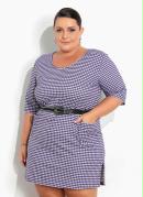 Vestido Xadrez Roxo com Bolsos Plus Size