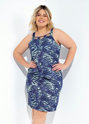 Vestido (Zebra Azul) com Recorte Vazado Plus Size Vestido (Zebra Azul) com Recorte Vazado Plus Size