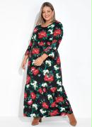 Vestido Floral Preto com Babados Plus Size