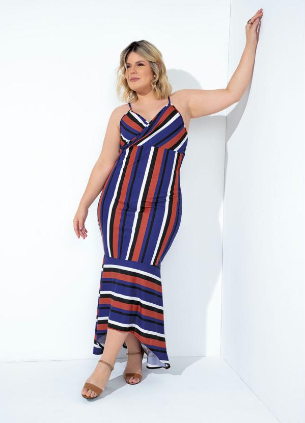 Vestido (Listrado) com Barra Mullet Plus Size