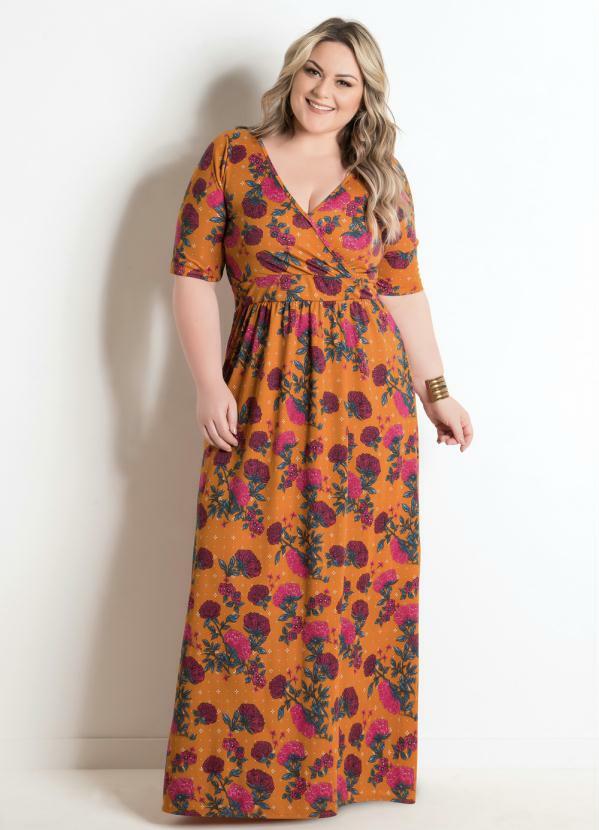 vestido floral plus size longo