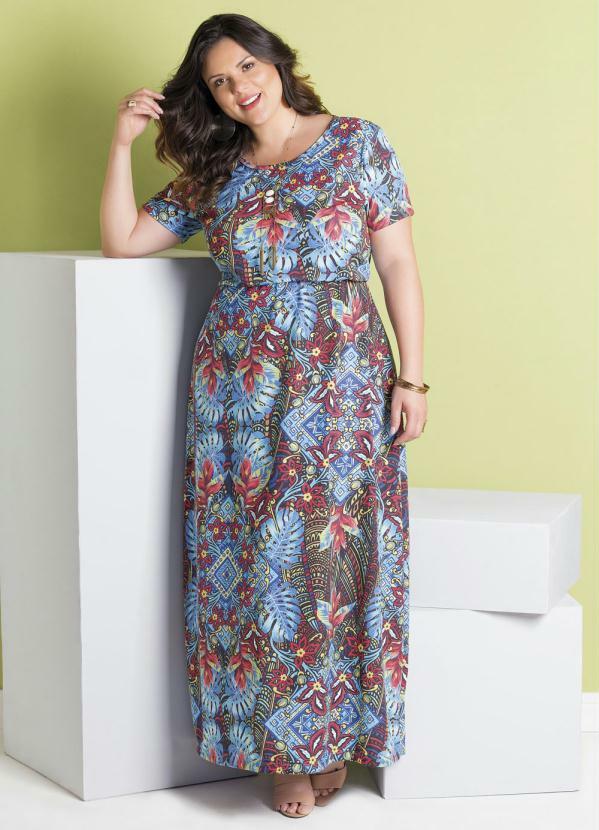 vestido longo estampa tropical