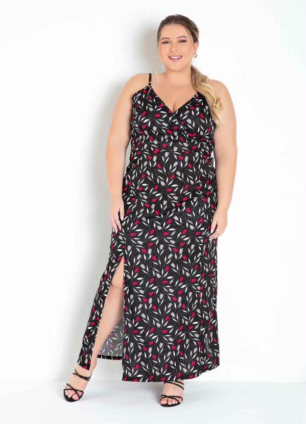 Vestido Longo (Floral Preto) com Fenda Plus Size Vestido Longo (Floral Preto) com Fenda Plus Size