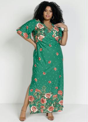 Vestido Longo (Floral Verde) com Fendas Plus Size Vestido Longo (Floral Verde) com Fendas Plus Size