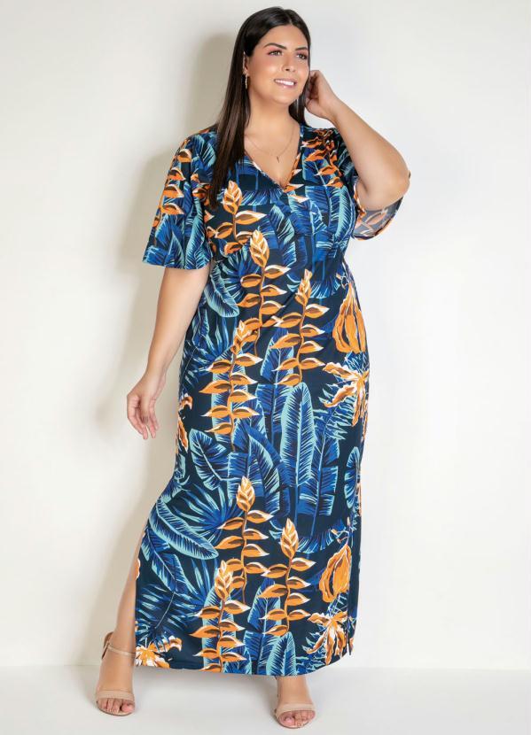 vestido longo folhagem