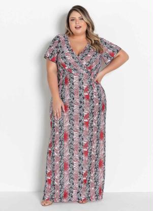 Vestido Longo (Folhagem Listrada) Plus Size Vestido Longo (Folhagem Listrada) Plus Size