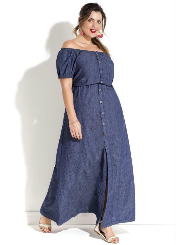 vestidos jeans longo plus size