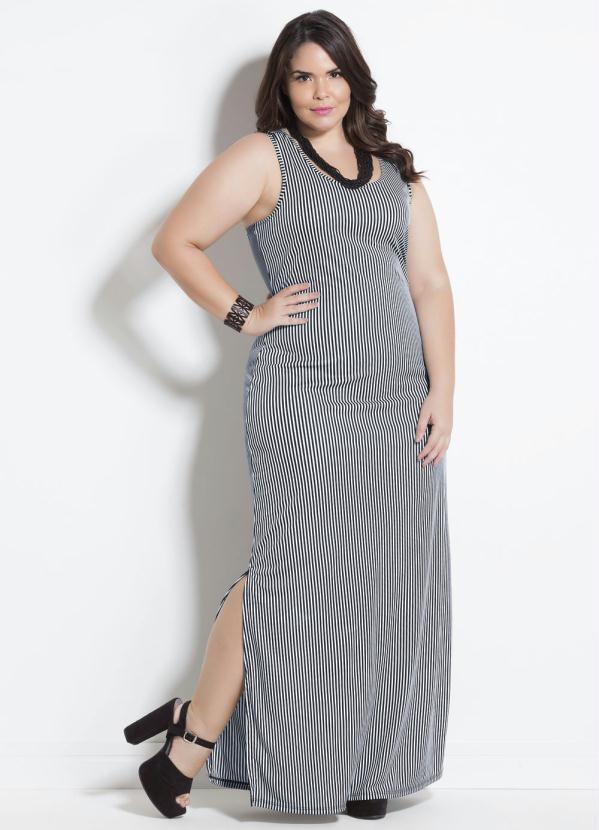 vestido longo plus size listrado