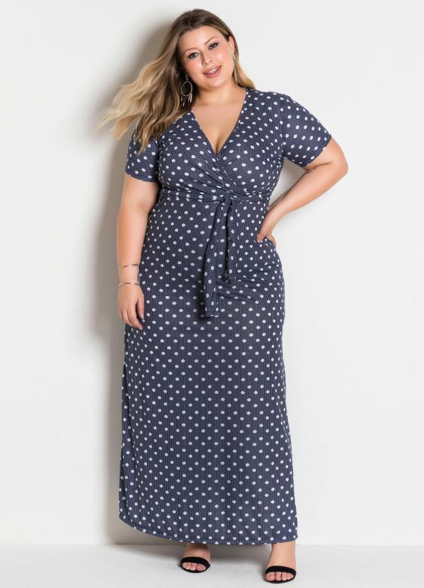 vestido azul plus size longo