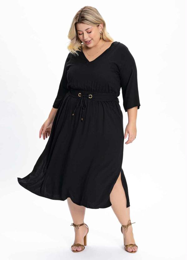 Vestido Plus Size (Preto) com Ilh�s