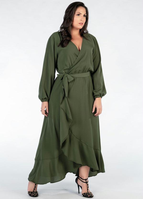 Vestido Plus Size (Verde) com Babados