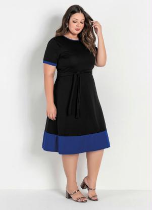 Vestido (Preto e Azul) com Faixa Gr�tis Plus Size