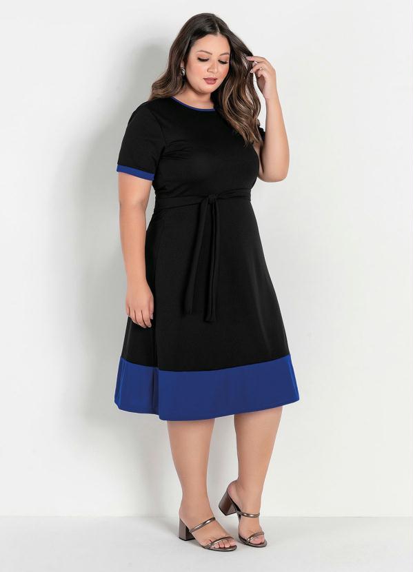 Vestido (Preto e Azul) com Faixa Gr�tis Plus Size