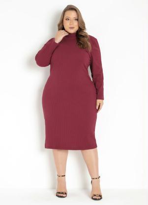 Vestido (Bord�) Justo com Mangas Longas Plus Size