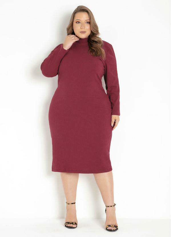Vestido (Bord�) Justo com Mangas Longas Plus Size