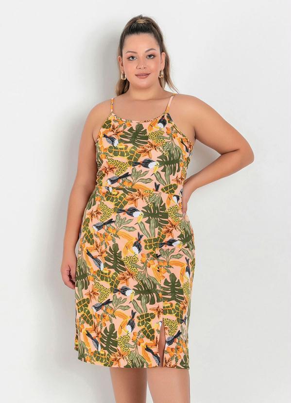 Vestido de Al�as (Folhagem) com Fendas Plus Size