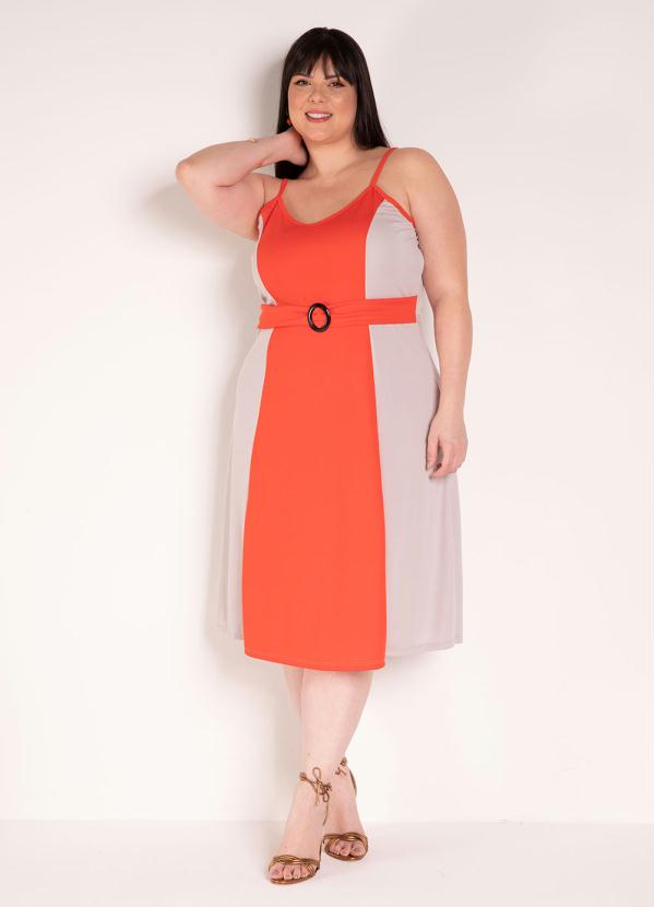 Vestido de Al�as (Laranja e Bege) Plus Size